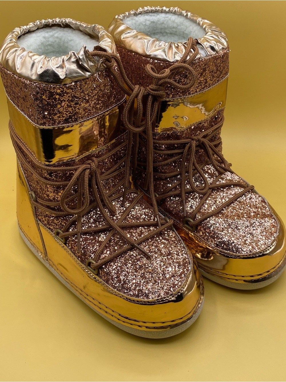 Kids Metallic Glitter Snow Boots - Rose Gold